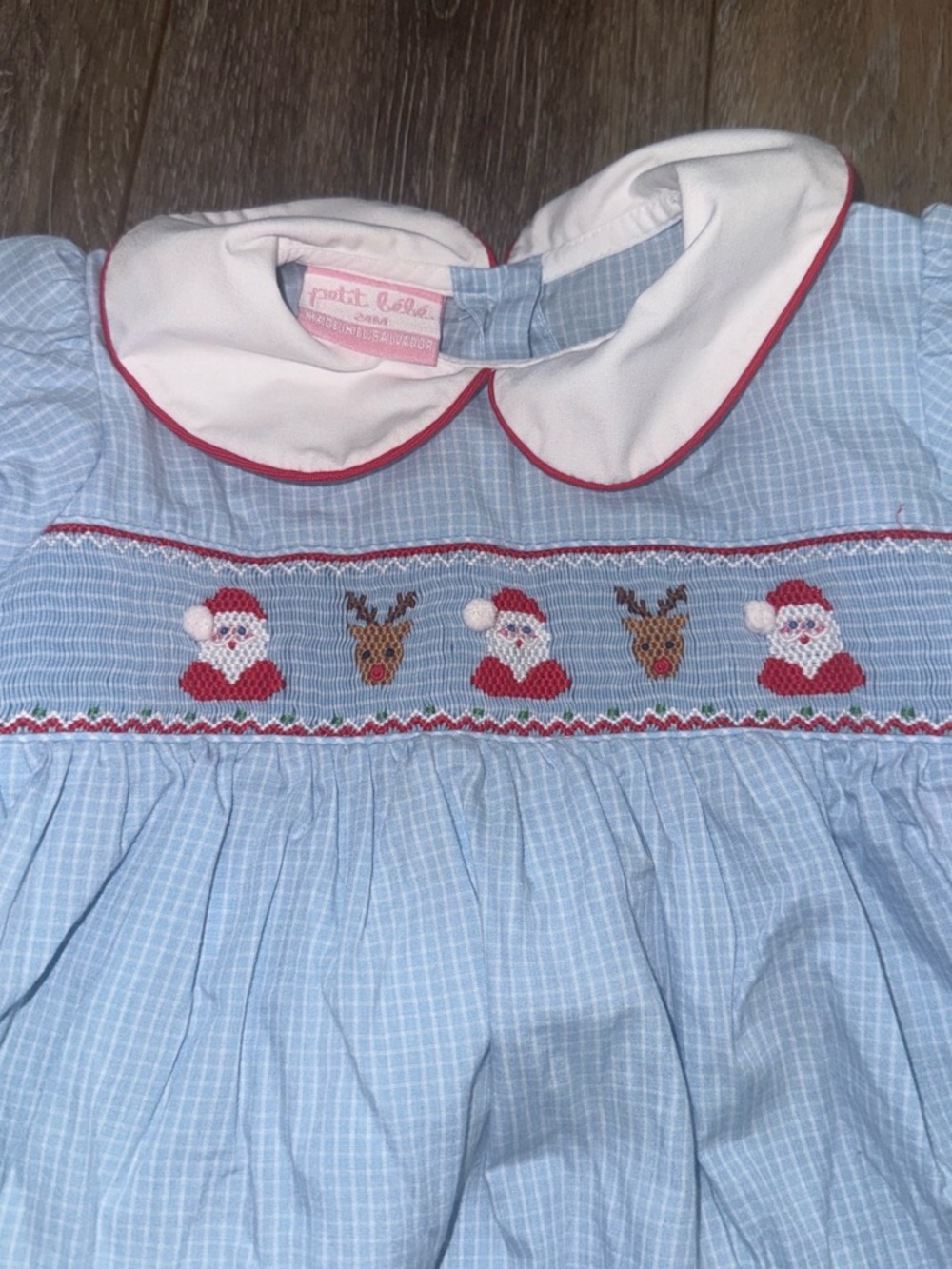 Petit Bebe Light Blue Smocked Christmas dress